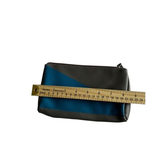 Furla Eva Air Gray & Blue Zip Pouch 10" X 5" Vegan Leather Unisex - Picture 4 of 5